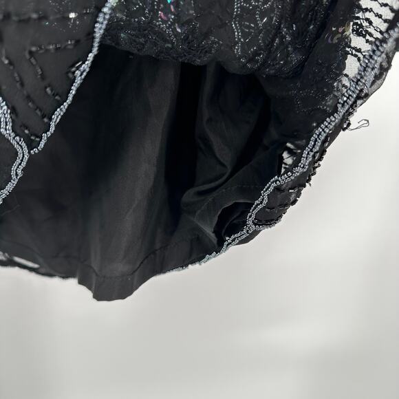 Vintage Oleg Cassini Silk Beaded Sequin Top Skirt Set Black 10 Gatsby Flapper - Picture 4 of 16